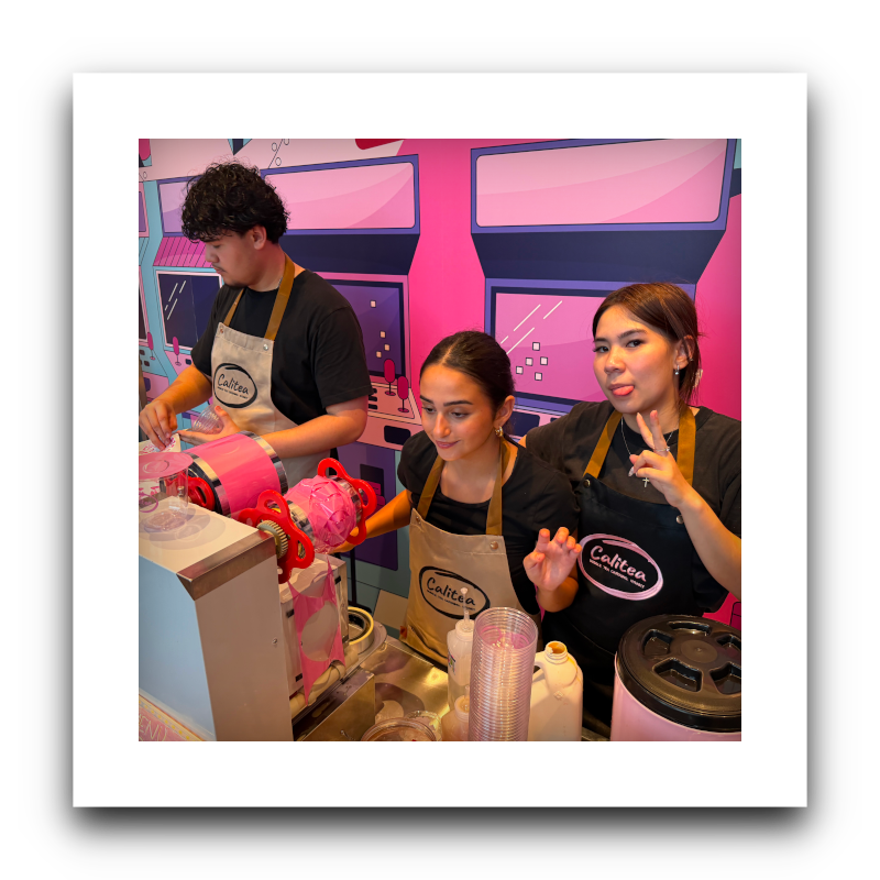 The Calitea team preparing bubble tea at a serving station